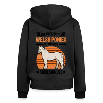 Welsh Pony Reiterin - Frauen Premium Bio Zip Hoodie - Schwarz - Hinten - Julia (174cm)