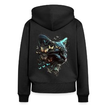 Katzenmotiv Geschenkidee Katze Fun Kunst Tier - Frauen Premium Bio Zip Hoodie - Schwarz - Hinten - Julia (174cm)