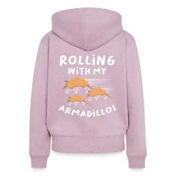 Mignon Armadillo Whisperer Wildlife - Sweat à capuche zippé Premium bio Femme - rose poudré - Dos - Julia (174cm)
