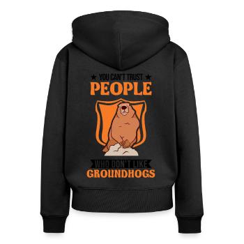 Marmot Groundhog Day Woodhog Groundhog - Women's Premium Organic Zip Hoodie - black - Back - Julia (174cm)