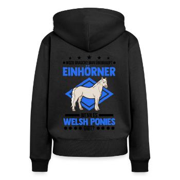 Welsh Pony Einhorn Welsh Pferd - Frauen Premium Bio Zip Hoodie - Schwarz - Hinten - Julia (174cm)