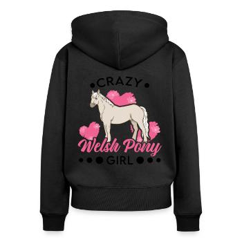 Poney fille galloise folle - Sweat à capuche zippé Premium bio Femme - noir - Dos - Julia (174cm)