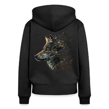 Wolf Tier Kunst Geschenk Tiermotiv - Frauen Premium Bio Zip Hoodie - Schwarz - Hinten - Julia (174cm)