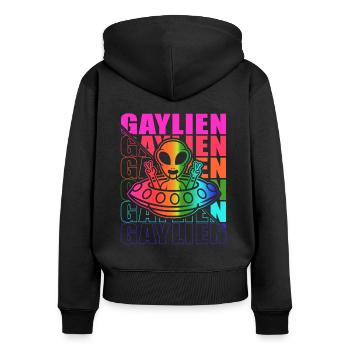 Gender Lesben, Schwule, Trans, Queer Regenbogen - Frauen Premium Bio Zip Hoodie - Schwarz - Hinten - Julia (174cm)