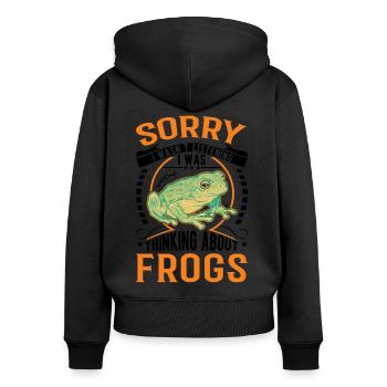 Grenouille cadeau Rainette - Sweat à capuche zippé Premium bio Femme - noir - Dos - Julia (174cm)