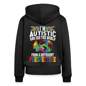 Autism Autistic World From Different Perspective - Women's Premium Organic Zip Hoodie - black - Back - Julia (174cm)