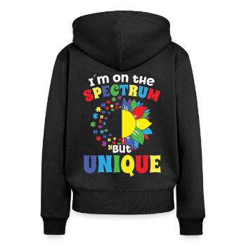 Autismus sur le spectre mais une sensibilisation unique à l’autisme - Sweat à capuche zippé Premium bio Femme - noir - Dos - Julia (174cm)