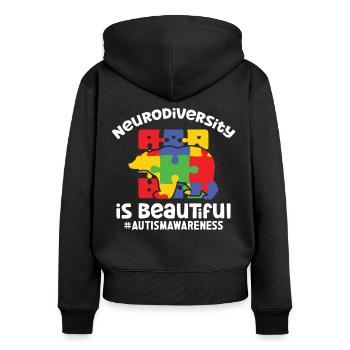 Autisme Neurodiversité Belle sensibilisation à l’autisme - Sweat à capuche zippé Premium bio Femme - noir - Dos - Julia (174cm)
