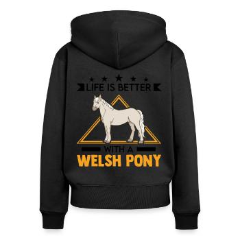 La vie est meilleure avec mon poney gallois - Sweat à capuche zippé Premium bio Femme - noir - Dos - Julia (174cm)