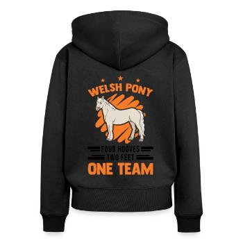Welsh Pony 4 Hufen 2 Beine Ein Team - Frauen Premium Bio Zip Hoodie - Schwarz - Hinten - Julia (174cm)