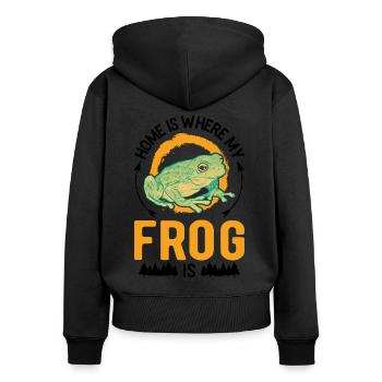 La maison est l’endroit où se trouve ma grenouille - Sweat à capuche zippé Premium bio Femme - noir - Dos - Julia (174cm)
