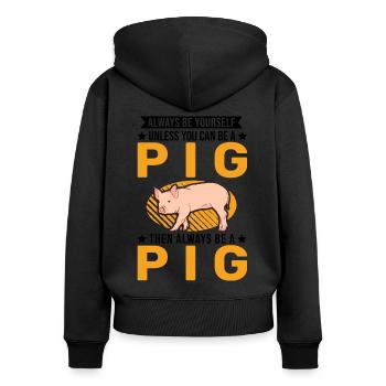 Pig Gift Farmer Pig - Women's Premium Organic Zip Hoodie - black - Back - Julia (174cm)