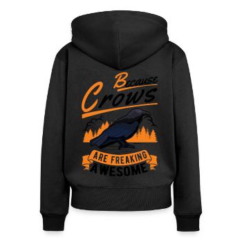 Parce que les corbeaux sont des corbeaux géniaux - Sweat à capuche zippé Premium bio Femme - noir - Dos - Julia (174cm)