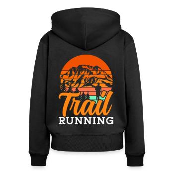 Course en sentier Coureur de trail - Sweat à capuche zippé Premium bio Femme - noir - Dos - Julia (174cm)