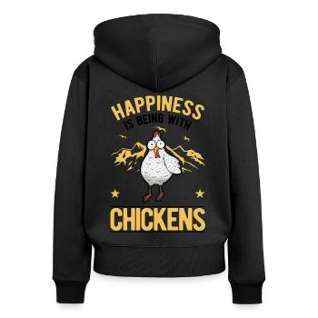 Le bonheur, c’est d’être avec Chickens Hühner - Sweat à capuche zippé Premium bio Femme - noir - Dos - Julia (174cm)