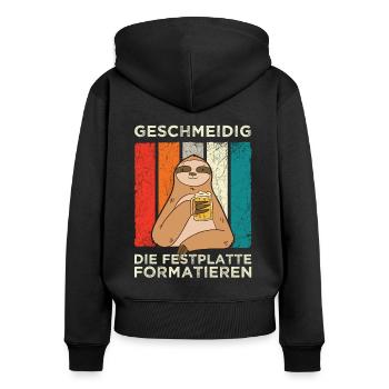 Geschmeidig Festplatte Formatieren Faultier Bier - Frauen Premium Bio Zip Hoodie - Schwarz - Hinten - Julia (174cm)