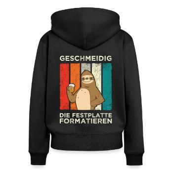 Geschmeidig Festplatte Formatieren Faultier Bier - Frauen Premium Bio Zip Hoodie - Schwarz - Hinten - Julia (174cm)