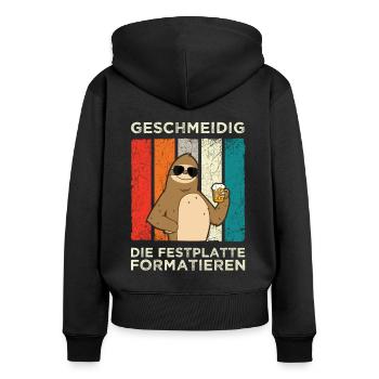 Geschmeidig Festplatte Formatieren Faultier Bier - Frauen Premium Bio Zip Hoodie - Schwarz - Hinten - Julia (174cm)