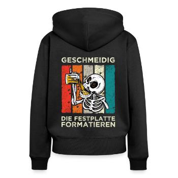 Geschmeidig Festplatte Formatieren Skelett Bier - Frauen Premium Bio Zip Hoodie - Schwarz - Hinten - Julia (174cm)