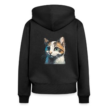 Dessin de chat mignon - Sweat à capuche zippé Premium bio Femme - noir - Dos - Julia (174cm)