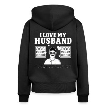 Blindheit I Love My Husband Blindness Awareness - Frauen Premium Bio Zip Hoodie - Schwarz - Hinten - Julia (174cm)