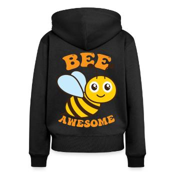 Bee Awesome - Frauen Premium Bio Zip Hoodie - Schwarz - Hinten - Julia (174cm)