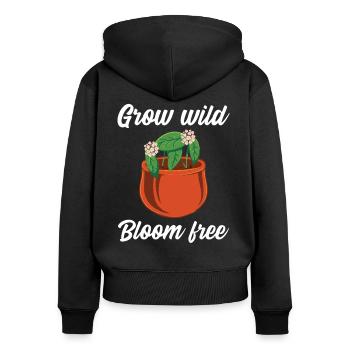 Grow wild bloom free - Frauen Premium Bio Zip Hoodie - Schwarz - Hinten - Julia (174cm)