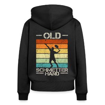 Old Schmetterhand Tennis Lustiger Spruch Sport - Frauen Premium Bio Zip Hoodie - Schwarz - Hinten - Julia (174cm)