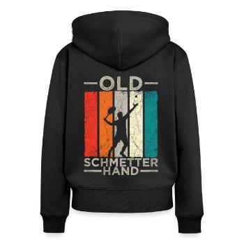 Old Schmetterhand Tennis Lustiger Spruch Sport - Frauen Premium Bio Zip Hoodie - Schwarz - Hinten - Julia (174cm)