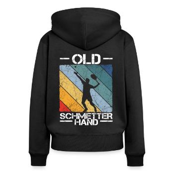 Old Schmetterhand Tennis Lustiger Spruch Sport - Frauen Premium Bio Zip Hoodie - Schwarz - Hinten - Julia (174cm)