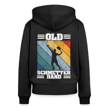 Old Schmetterhand Tennis Lustiger Spruch Sport - Frauen Premium Bio Zip Hoodie - Schwarz - Hinten - Julia (174cm)