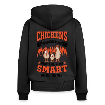 Hühner Hühnerzucht Hühnchen Landwirt - Frauen Premium Bio Zip Hoodie - Schwarz - Hinten - Julia (174cm)