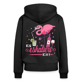 Es eskaliert eh Damen Shirt Flamingo Malle Outfit - Frauen Premium Bio Zip Hoodie - Schwarz - Hinten - Julia (174cm)