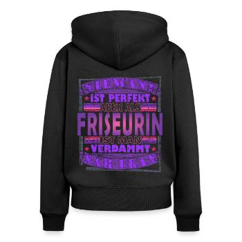 Friseurin Frisörin Haare - Frauen Premium Bio Zip Hoodie - Schwarz - Hinten - Julia (174cm)