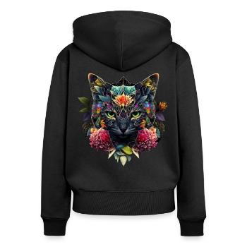 Katze Blumen Kunst Geschenk Katzenmotiv Tier - Frauen Premium Bio Zip Hoodie - Schwarz - Hinten - Julia (174cm)