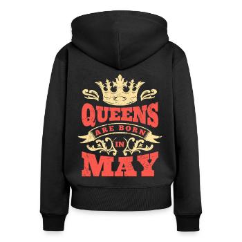 Les reines sont nées en mai mai mai - Sweat à capuche zippé Premium bio Femme - noir - Dos - Julia (174cm)