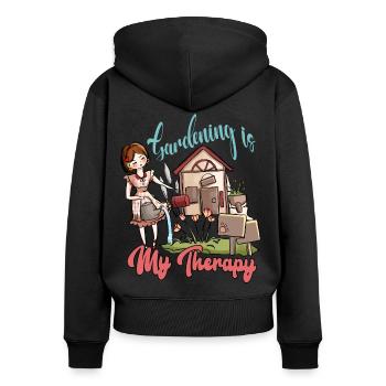 Le jardinage : ma forme de thérapie - Sweat à capuche zippé Premium bio Femme - noir - Dos - Julia (174cm)