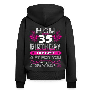 Drôle d’anniversaire souhaite aux femmes 35e anniversaire - Sweat à capuche zippé Premium bio Femme - noir - Dos - Julia (174cm)