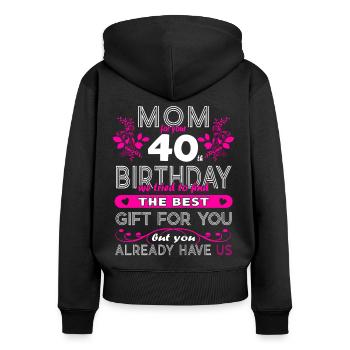 Drôle d’anniversaire souhaite aux femmes 40 ans - Sweat à capuche zippé Premium bio Femme - noir - Dos - Julia (174cm)
