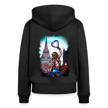 Blondine am Steintor Rostock Illustration - Frauen Premium Bio Zip Hoodie - Schwarz - Hinten - Julia (174cm)