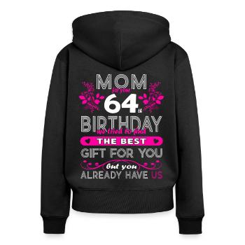 Drôle d’anniversaire souhaite les femmes 64e anniversaire - Sweat à capuche zippé Premium bio Femme - noir - Dos - Julia (174cm)