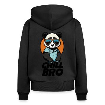 Chill Bro Lustiger Cartoon Panda mit Sonnenbrille - Frauen Premium Bio Zip Hoodie - Schwarz - Hinten - Julia (174cm)