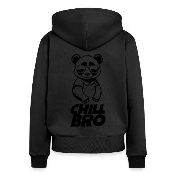 Chill Bro Lustiger Cartoon Panda mit Sonnenbrille - Frauen Premium Bio Zip Hoodie - Schwarz - Hinten - Julia (174cm)