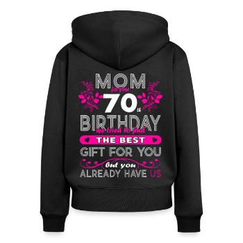 Funny Birthday Wishes Femmes 70e anniversaire - Sweat à capuche zippé Premium bio Femme - noir - Dos - Julia (174cm)