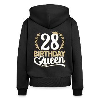 28e anniversaire femme 28 ans 28e 28er reine - Sweat à capuche zippé Premium bio Femme - noir - Dos - Julia (174cm)