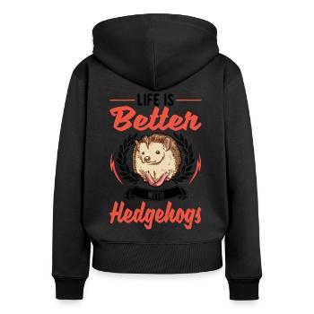 Das Leben ist besser mit einem Igel - Frauen Premium Bio Zip Hoodie - Schwarz - Hinten - Julia (174cm)