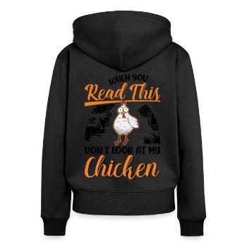 Poulets Élevage de poulets Éleveur de poulet - Sweat à capuche zippé Premium bio Femme - noir - Dos - Julia (174cm)