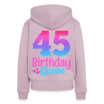 Anniversaire Queen 45 Geburtstag - Sweat à capuche zippé Premium bio Femme - rose poudré - Dos - Julia (174cm)
