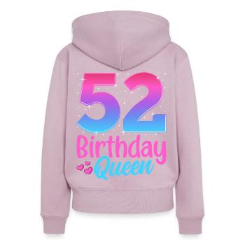 Anniversaire Reine 52 Geburtstag - Sweat à capuche zippé Premium bio Femme - rose poudré - Dos - Julia (174cm)