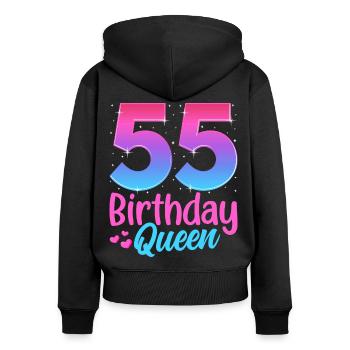 Anniversaire Reine 55 Geburtstag - Sweat à capuche zippé Premium bio Femme - noir - Dos - Julia (174cm)